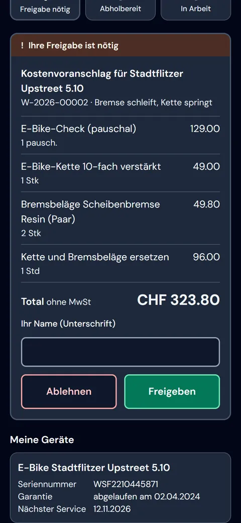 Kostenvoranschlag und Velos